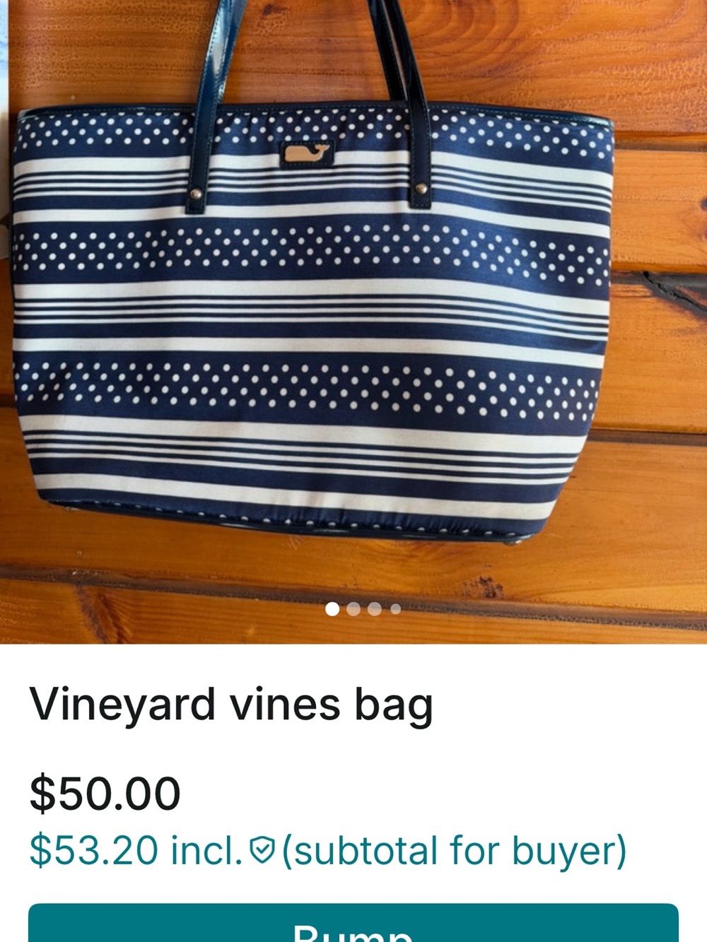 Vineyard Vines Navy and White Striped Polka Dot Tote Bag